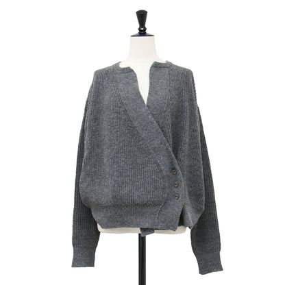 リブ ニット カーディガン / RIB KNIT CARDIGAN キーネック 長袖 カシュクール ウール