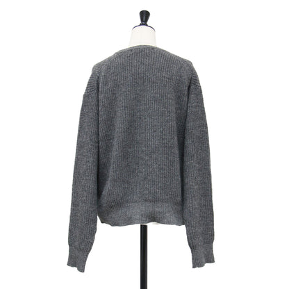 リブ ニット カーディガン / RIB KNIT CARDIGAN キーネック 長袖 カシュクール ウール