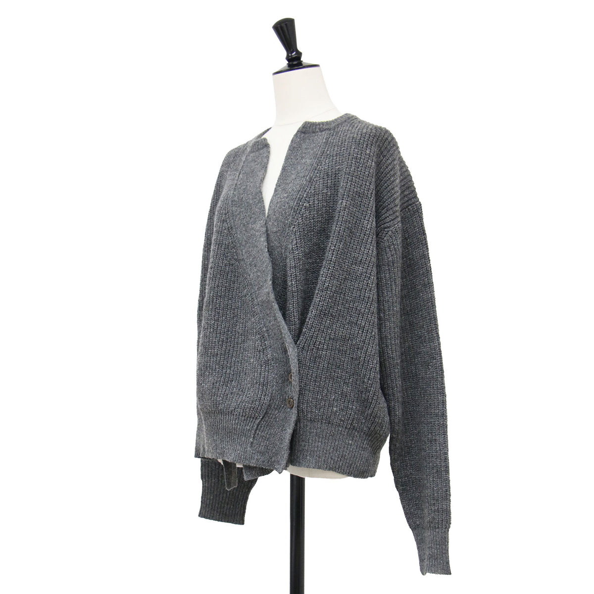リブ ニット カーディガン / RIB KNIT CARDIGAN キーネック 長袖 カシュクール ウール
