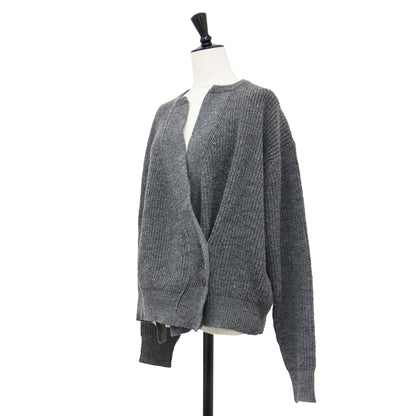 リブ ニット カーディガン / RIB KNIT CARDIGAN キーネック 長袖 カシュクール ウール