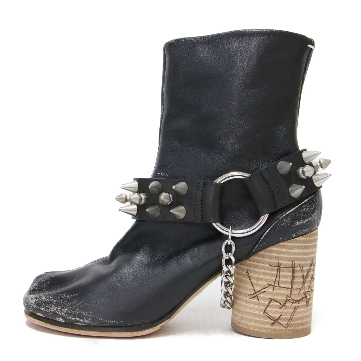 20春夏 タビ パンク スタッズ ブーツ / Tabi Punk Studs Boot ミドル シリンダーヒール ダメージ加工 レザー