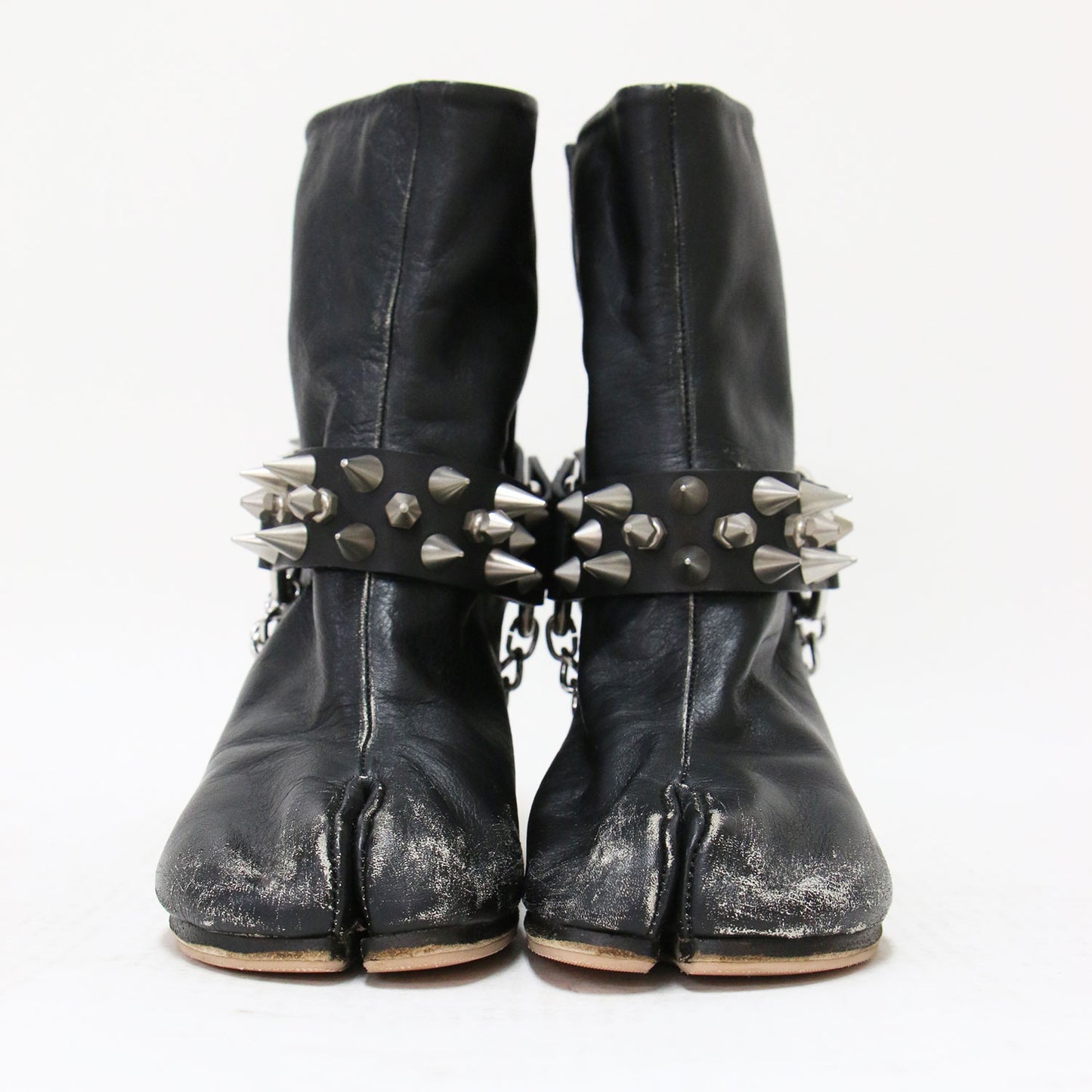 20春夏 タビ パンク スタッズ ブーツ / Tabi Punk Studs Boot ミドル シリンダーヒール ダメージ加工 レザー