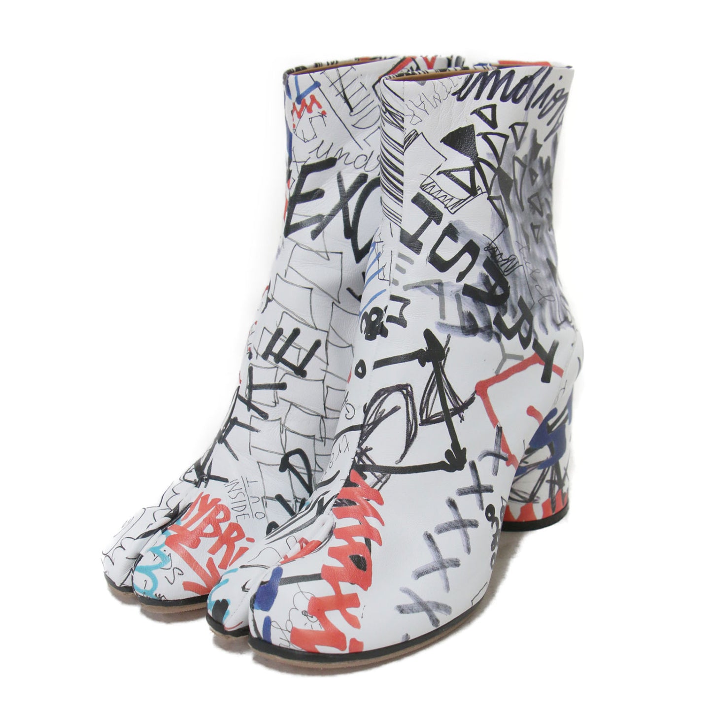 グラフティ タビ ブーツ / Graffiti Tabi boots ミドルブーツ シリンダーヒール プリント レザー