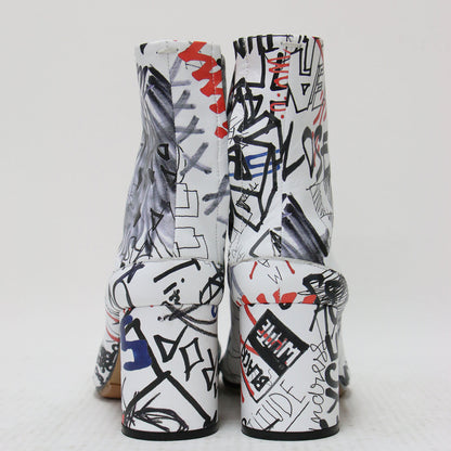 グラフティ タビ ブーツ / Graffiti Tabi boots ミドルブーツ シリンダーヒール プリント レザー