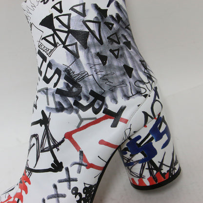 グラフティ タビ ブーツ / Graffiti Tabi boots ミドルブーツ シリンダーヒール プリント レザー