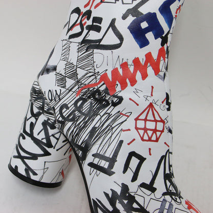 グラフティ タビ ブーツ / Graffiti Tabi boots ミドルブーツ シリンダーヒール プリント レザー