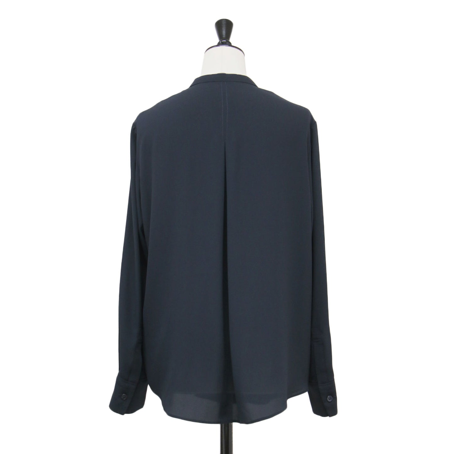 バンドカラーブラウス / BackSatinAmunzen シャツ 長袖 バンドカラー 比翼ボタン バックサテン バイカラー ウォッシャブル