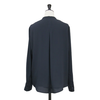 バンドカラーブラウス / BackSatinAmunzen シャツ 長袖 バンドカラー 比翼ボタン バックサテン バイカラー ウォッシャブル