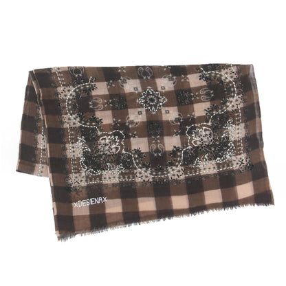 25秋冬 ギンガムチェック ウールストール / GINGHAM WOOL STOLE スカーフ 大判 バンダナ柄 アラベスク模様 フリンジ ロゴ
