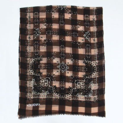25秋冬 ギンガムチェック ウールストール / GINGHAM WOOL STOLE スカーフ 大判 バンダナ柄 アラベスク模様 フリンジ ロゴ