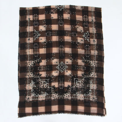 25秋冬 ギンガムチェック ウールストール / GINGHAM WOOL STOLE スカーフ 大判 バンダナ柄 アラベスク模様 フリンジ ロゴ