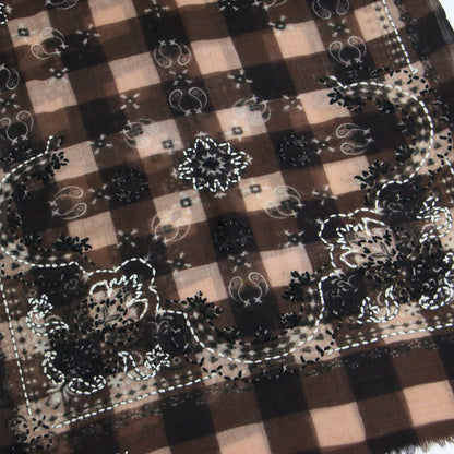 25秋冬 ギンガムチェック ウールストール / GINGHAM WOOL STOLE スカーフ 大判 バンダナ柄 アラベスク模様 フリンジ ロゴ