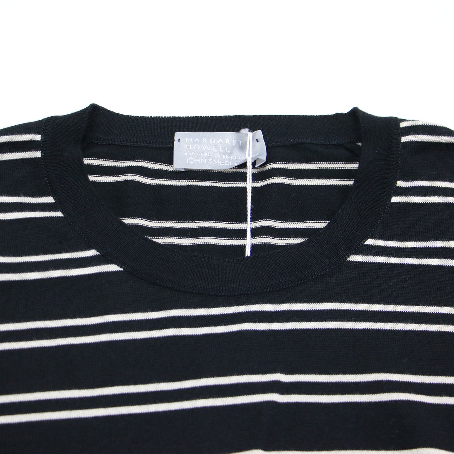 × JOHN SMEDLEY ボーダーニット / プルオーバー 七分袖 クルーネック リブ ハイゲージ コットン