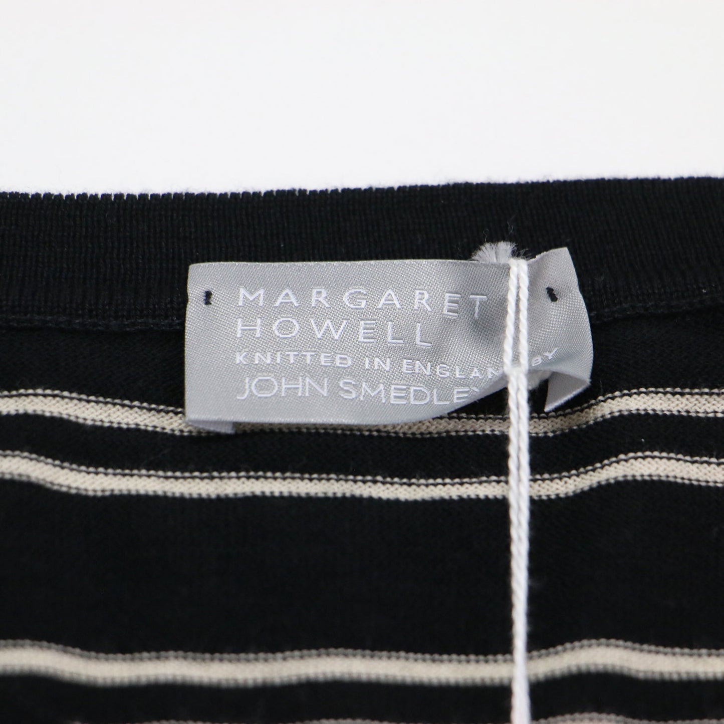 × JOHN SMEDLEY ボーダーニット / プルオーバー 七分袖 クルーネック リブ ハイゲージ コットン