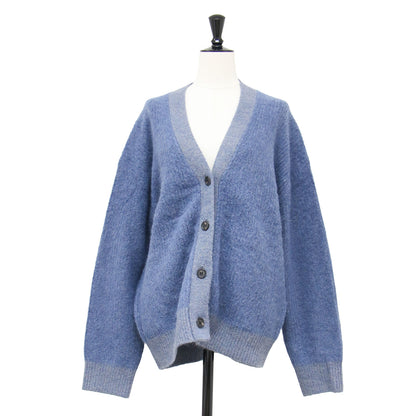 シャギー ニット カーディガン / 長袖 Vネック リブ ワイド アルパカ