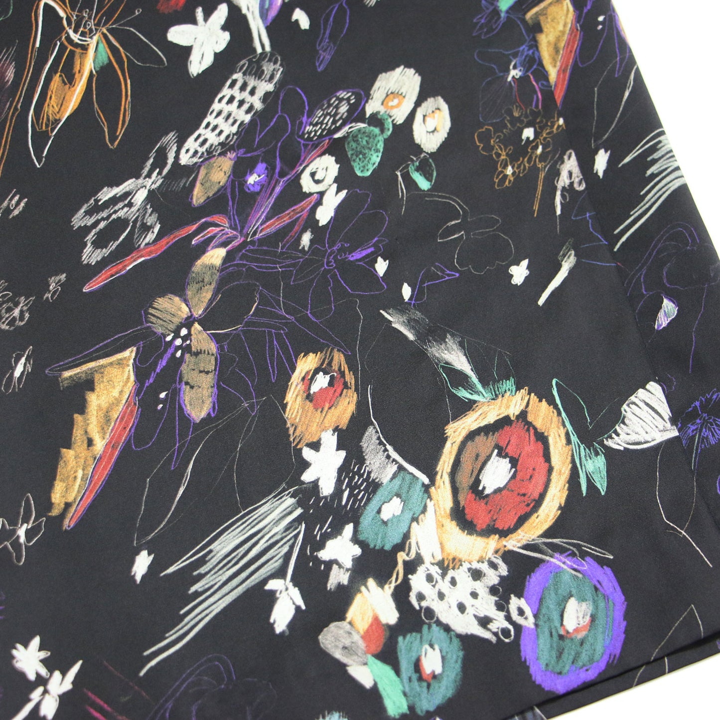 スケッチブック ボタニカル ワイドパンツ / Sketchbook Botanical フルレングス ウエストゴム ドローコード サテン 花柄 プリント ウォッシャブル