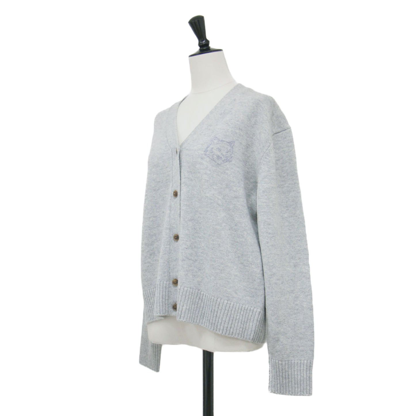 24秋冬 アニマル刺繍 カーディガン / Bold Fox Head Embroidered Cropped Cardigan Vネック 長袖 ボタンダウン カシミヤ ウール ミドルゲージ