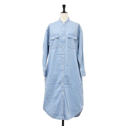 24春夏 ライトダンガリー シャツワンピース / 23区DENIM 羽織り バンドカラー 長袖 ウォッシュ加工 コットン