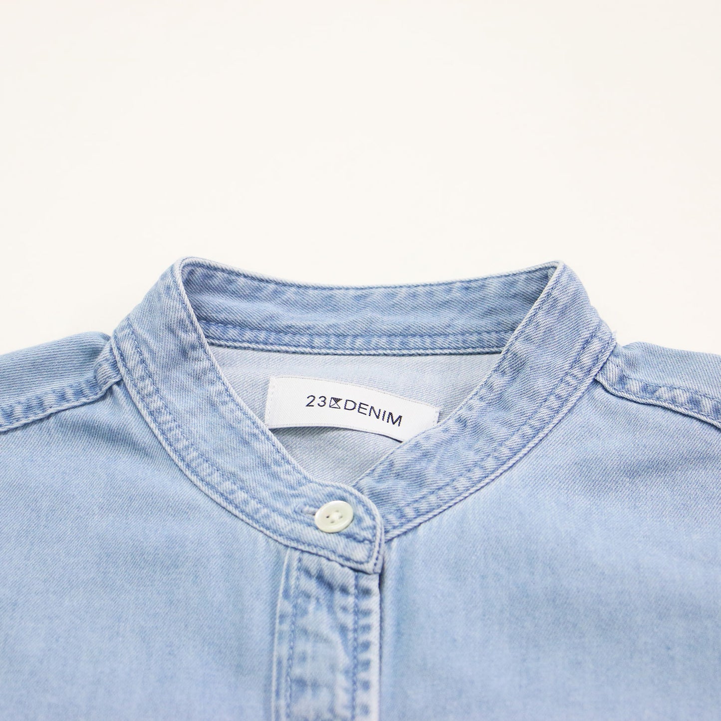 24春夏 ライトダンガリー シャツワンピース / 23区DENIM 羽織り バンドカラー 長袖 ウォッシュ加工 コットン