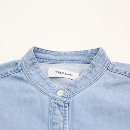 24春夏 ライトダンガリー シャツワンピース / 23区DENIM 羽織り バンドカラー 長袖 ウォッシュ加工 コットン