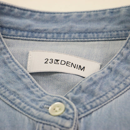 24春夏 ライトダンガリー シャツワンピース / 23区DENIM 羽織り バンドカラー 長袖 ウォッシュ加工 コットン