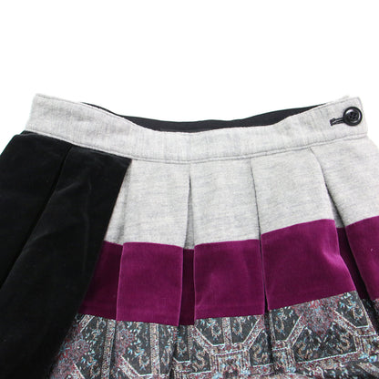 ウール 切替え プリーツスカート / Y's ミディ丈 Aライン フレア ジャガード サイドボタン ベルベット コットン