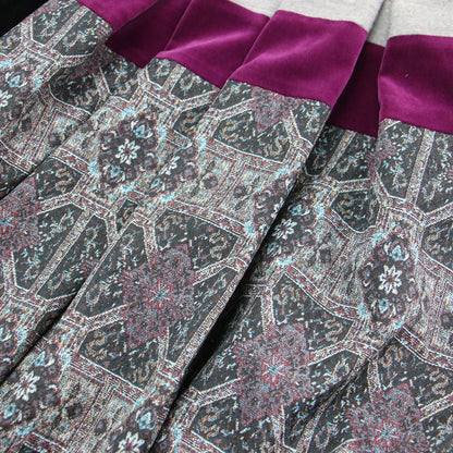 ウール 切替え プリーツスカート / Y's ミディ丈 Aライン フレア ジャガード サイドボタン ベルベット コットン