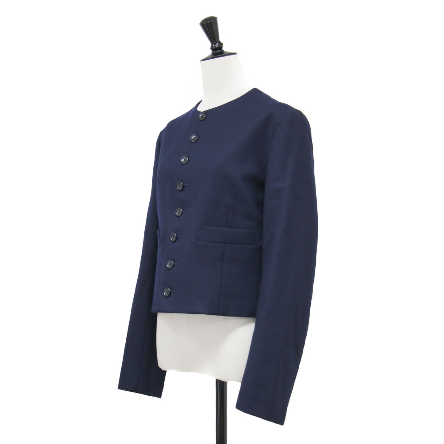 ウール ノーカラー ジャケット / ボレロ 長袖 コンパクト クルーネック