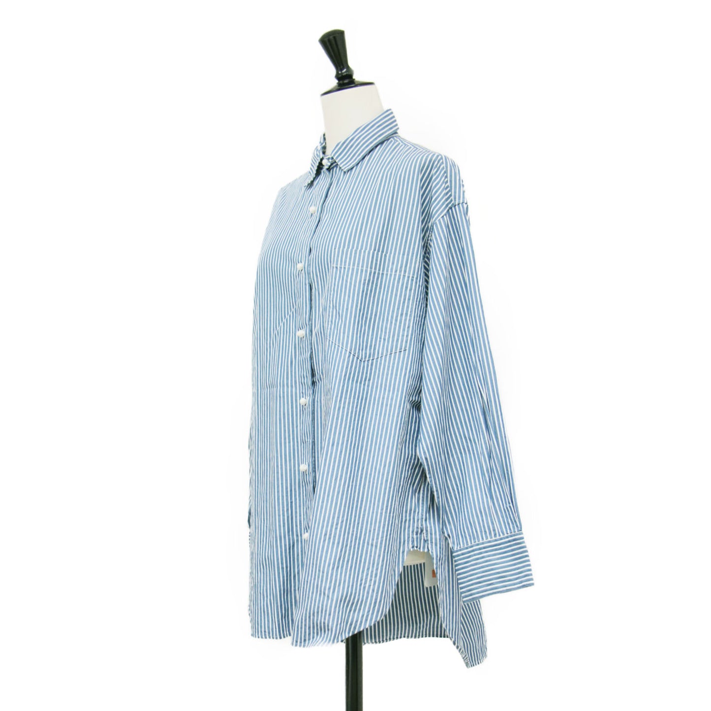23春夏 ポケット付き パールボタン シャツ ブラウス / CANCLINI 長袖 ストライプ コットン