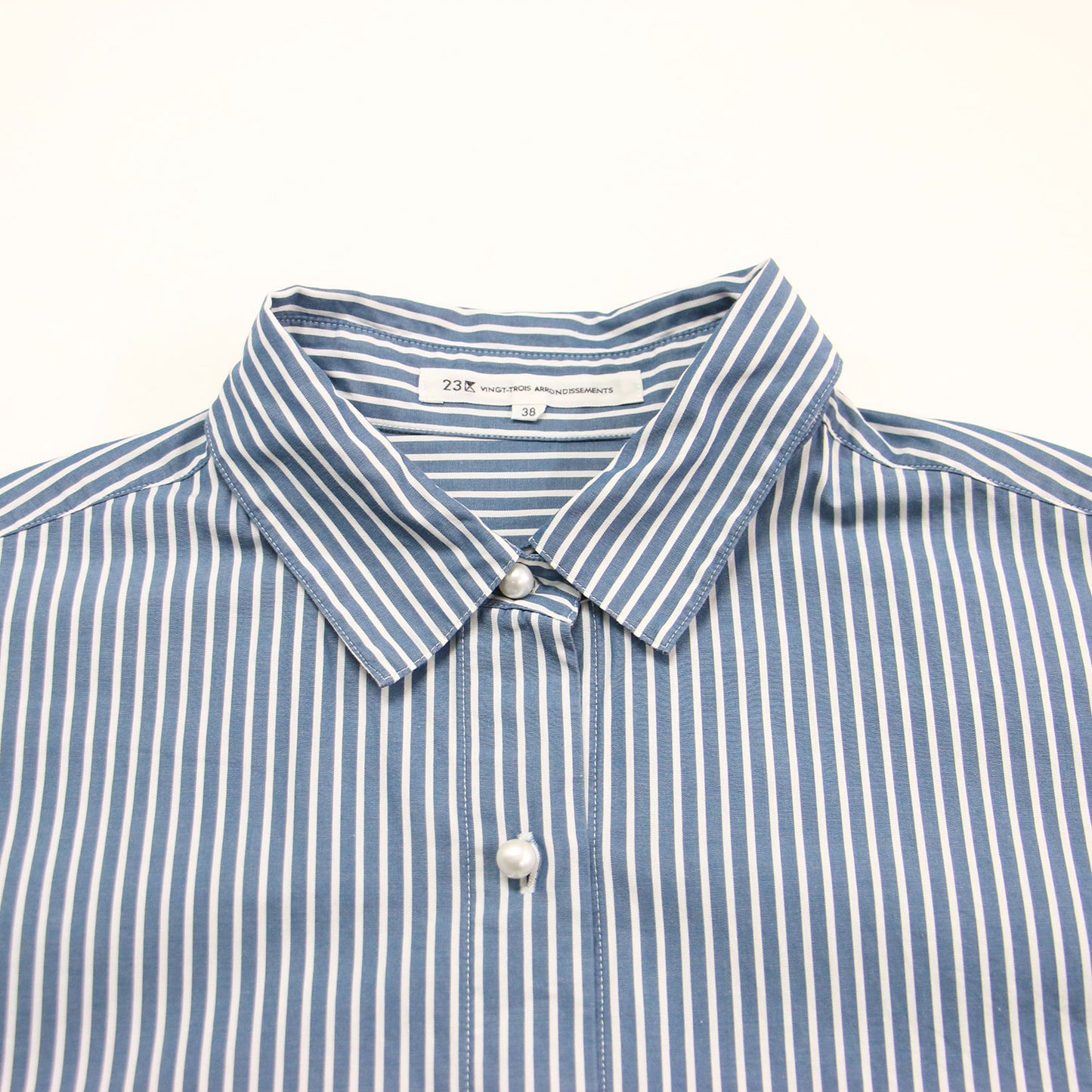 23春夏 ポケット付き パールボタン シャツ ブラウス / CANCLINI 長袖 ストライプ コットン