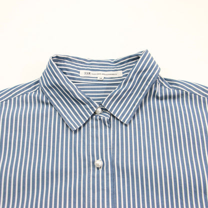 23春夏 ポケット付き パールボタン シャツ ブラウス / CANCLINI 長袖 ストライプ コットン