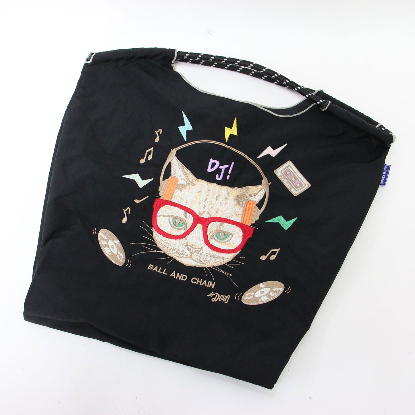 ネコ刺繍 エコバッグ / トートバッグ A4 アニマルモチーフ ナイロン パラコード ブランドロゴ 折り畳み