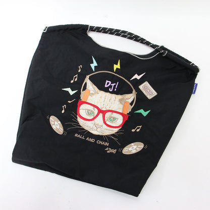 ネコ刺繍 エコバッグ / トートバッグ A4 アニマルモチーフ ナイロン パラコード ブランドロゴ 折り畳み
