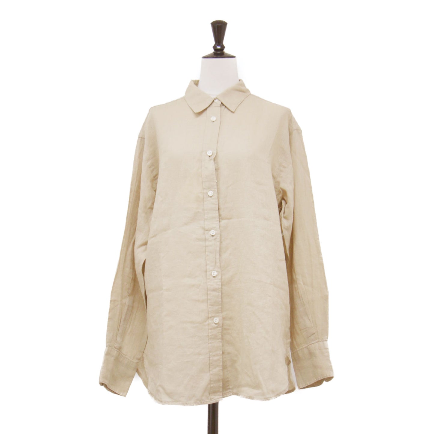 25春夏 リネンコットンレギュラーシャツ / 長袖 チュニック丈 レギュラーカラー オーバーサイズ 胸ポケット ラウンドヘム