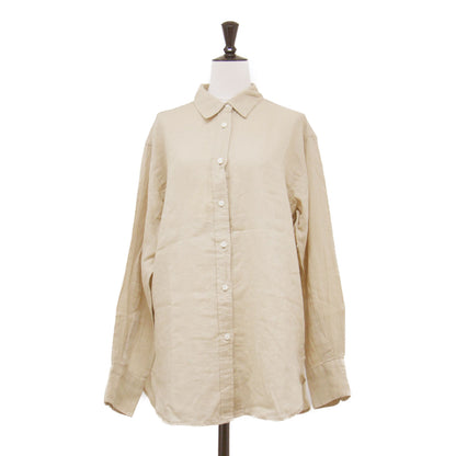 25春夏 リネンコットンレギュラーシャツ / 長袖 チュニック丈 レギュラーカラー オーバーサイズ 胸ポケット ラウンドヘム