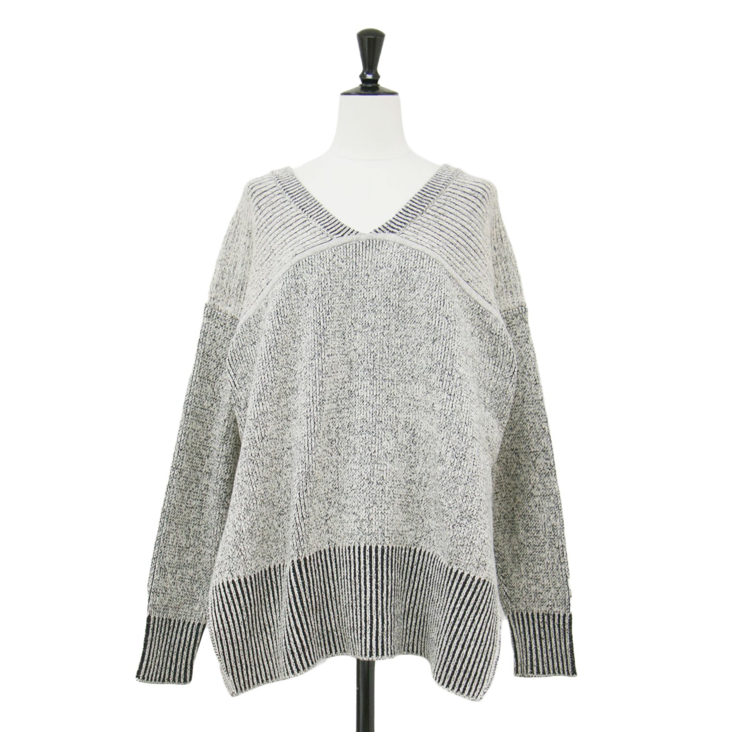 ダブルフェイス ワイド プルオーバー / W FACE CUT NECK WIDE KNIT TOPS ニット 長袖 Vネック スリット コットン