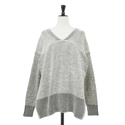 ダブルフェイス ワイド プルオーバー / W FACE CUT NECK WIDE KNIT TOPS ニット 長袖 Vネック スリット コットン