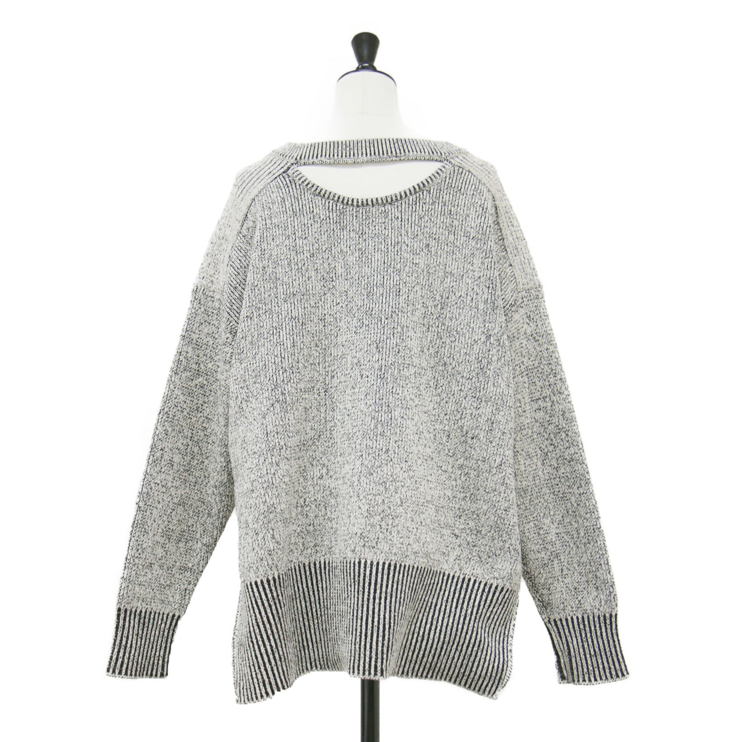 ダブルフェイス ワイド プルオーバー / W FACE CUT NECK WIDE KNIT TOPS ニット 長袖 Vネック スリット コットン