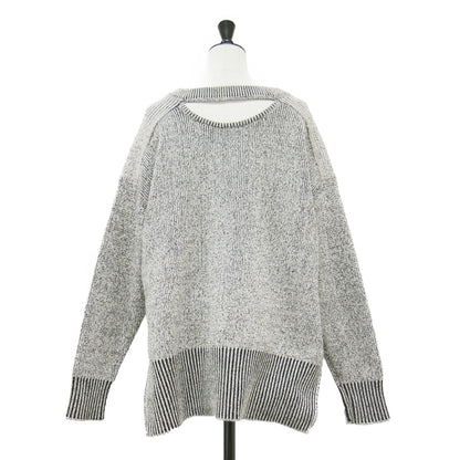 ダブルフェイス ワイド プルオーバー / W FACE CUT NECK WIDE KNIT TOPS ニット 長袖 Vネック スリット コットン