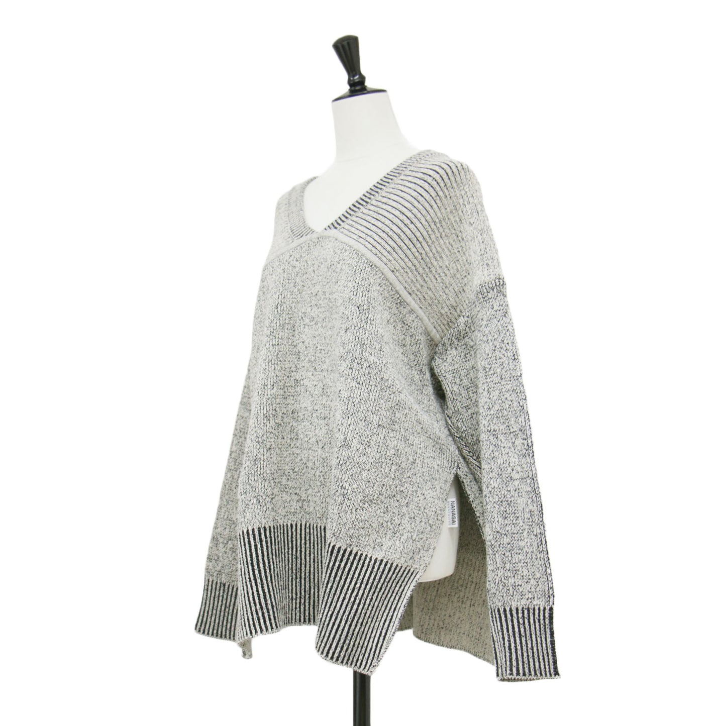 ダブルフェイス ワイド プルオーバー / W FACE CUT NECK WIDE KNIT TOPS ニット 長袖 Vネック スリット コットン