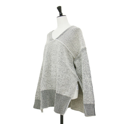 ダブルフェイス ワイド プルオーバー / W FACE CUT NECK WIDE KNIT TOPS ニット 長袖 Vネック スリット コットン