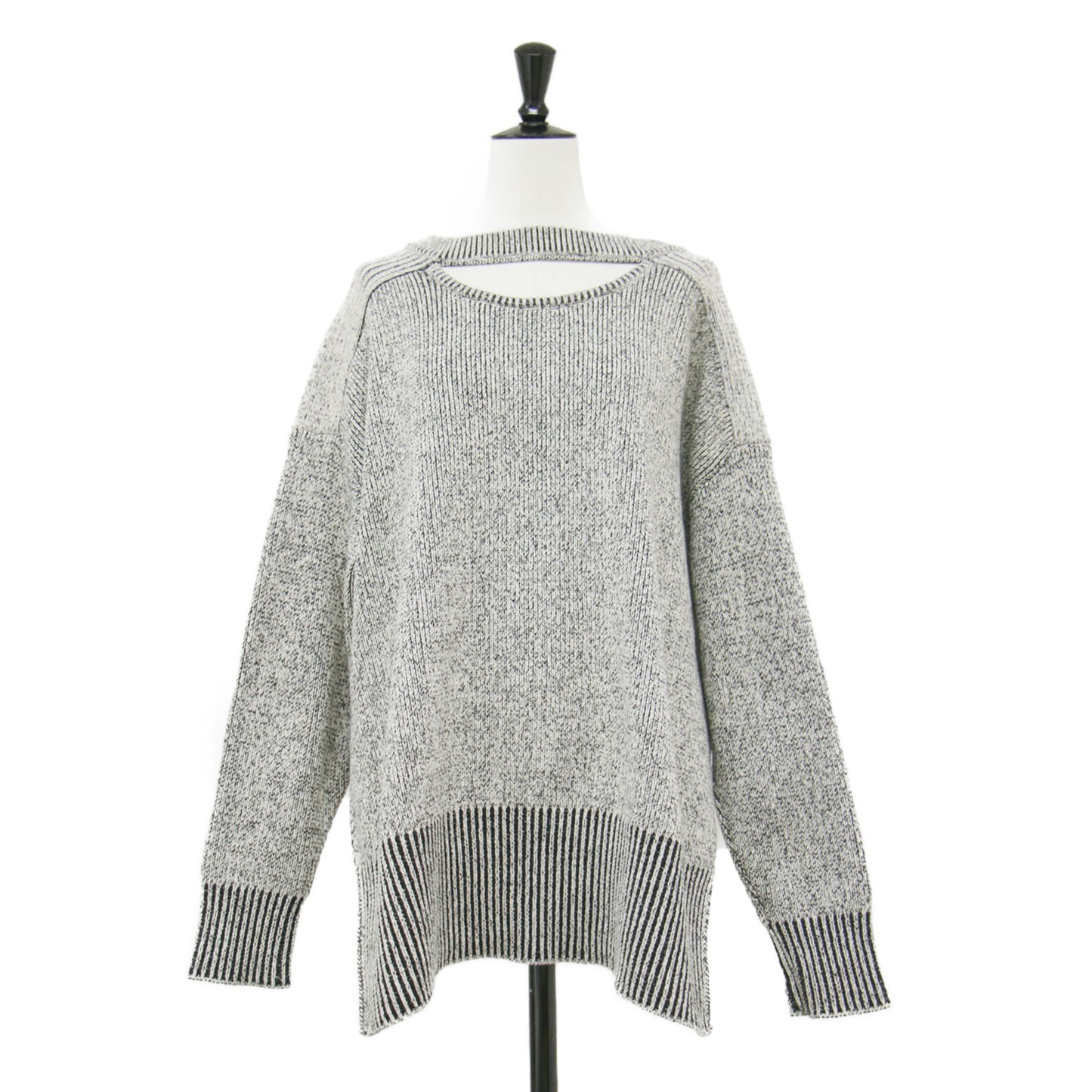 ダブルフェイス ワイド プルオーバー / W FACE CUT NECK WIDE KNIT TOPS ニット 長袖 Vネック スリット コットン