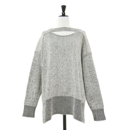 ダブルフェイス ワイド プルオーバー / W FACE CUT NECK WIDE KNIT TOPS ニット 長袖 Vネック スリット コットン