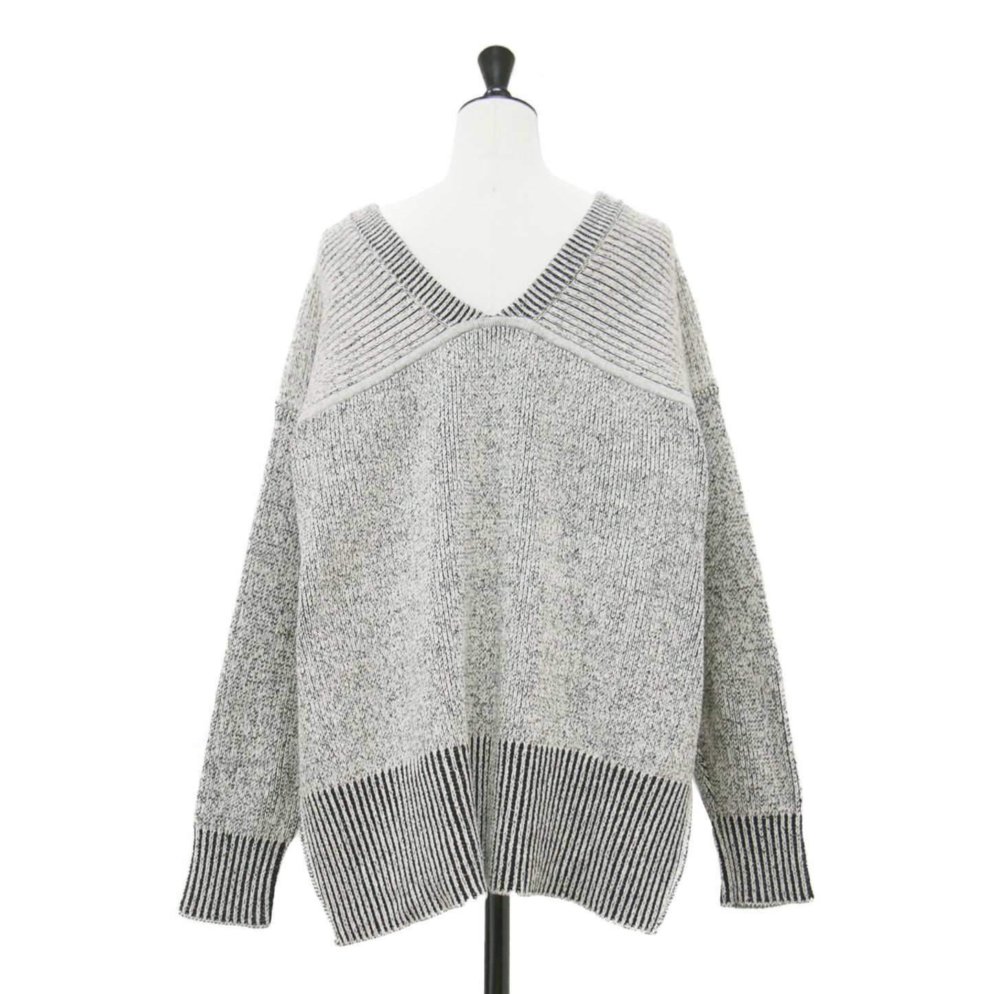 ダブルフェイス ワイド プルオーバー / W FACE CUT NECK WIDE KNIT TOPS ニット 長袖 Vネック スリット コットン