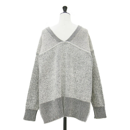 ダブルフェイス ワイド プルオーバー / W FACE CUT NECK WIDE KNIT TOPS ニット 長袖 Vネック スリット コットン