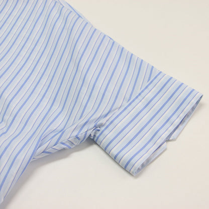 24春夏 コットンブロード クロップドシャツ / 長袖 ショート丈 バンドカラー ボックスシルエット ワイドスリーブ ストライプ