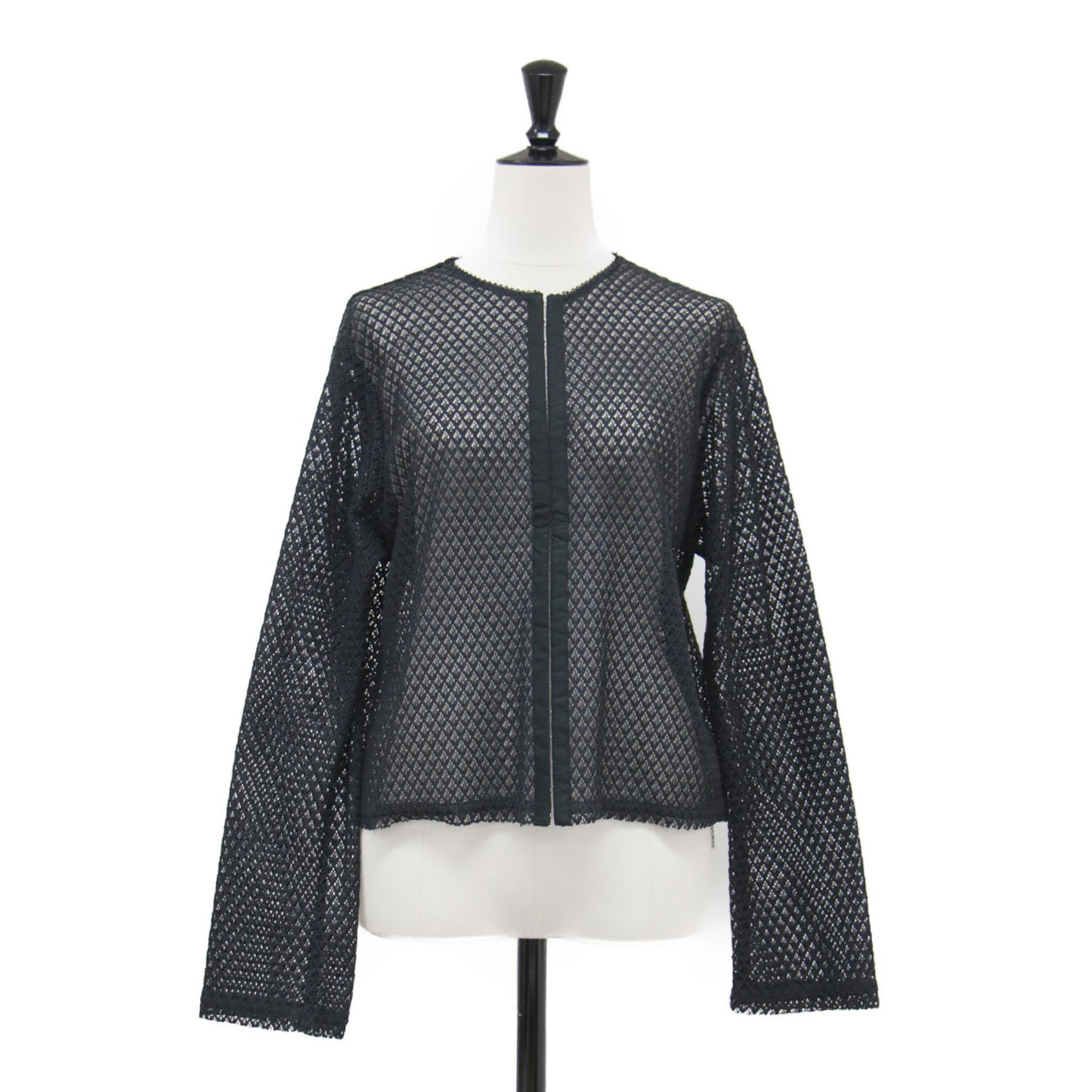 25春夏 レーシー ホックブラウス / ボレロ 長袖 クルーネック クロップド丈 シアー コットン