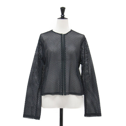 25春夏 レーシー ホックブラウス / ボレロ 長袖 クルーネック クロップド丈 シアー コットン