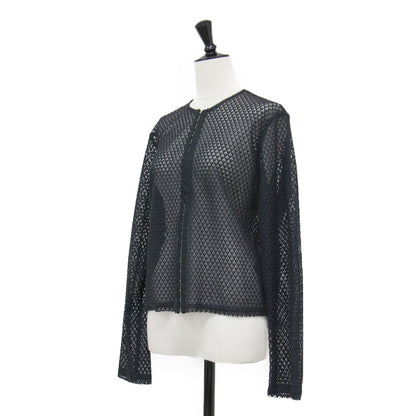 25春夏 レーシー ホックブラウス / ボレロ 長袖 クルーネック クロップド丈 シアー コットン