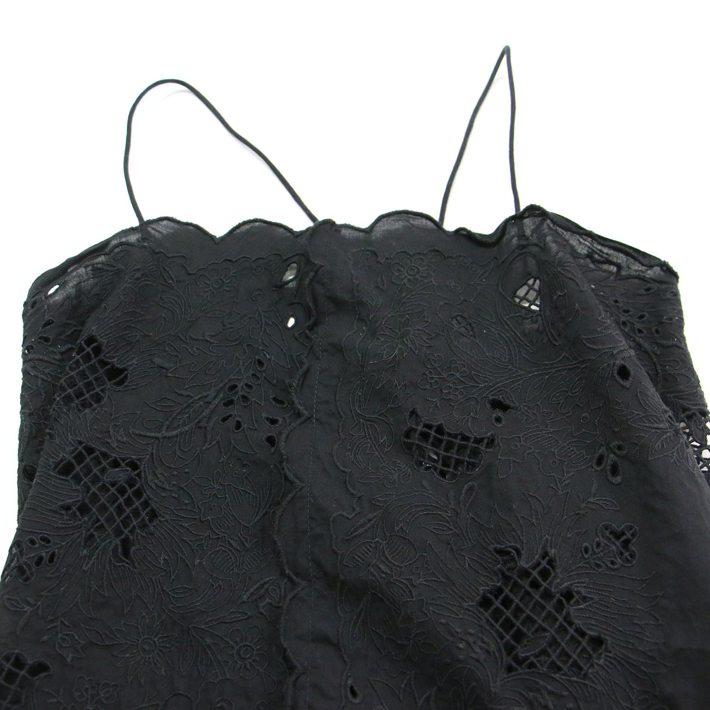 25秋冬 バンダナ エンブロイダリー キャミソール ワンピース / ロング丈 刺繍 フリンジ リボン スカラップ コットン